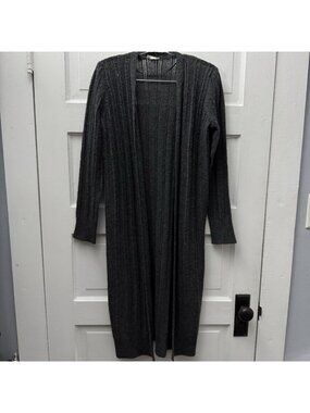 Kim & Thread Charcoal Ribbed Long Duster Cardigan Open Front Sweater S
